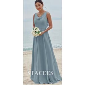 Stacee's A-line V Neck Sleeveless Maxi Chiffon Bridesmaid Dress Sz 6 Dusty Blue